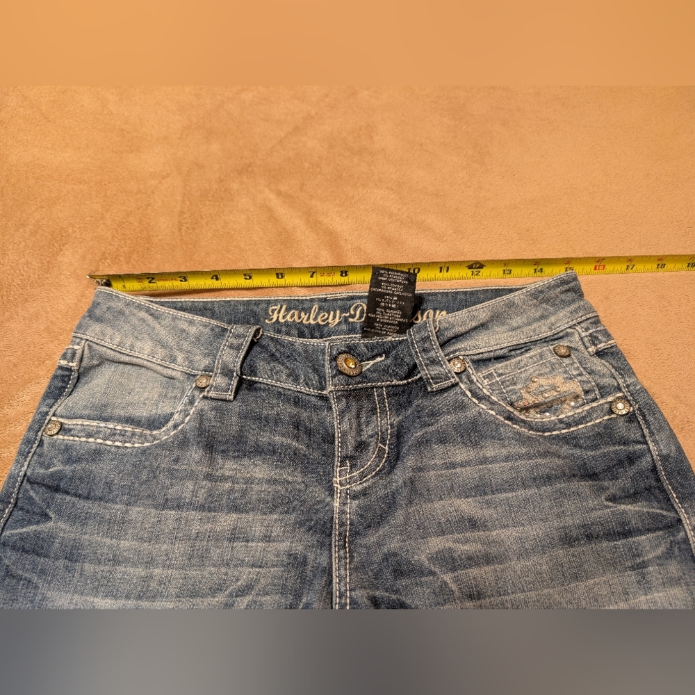 Authentic Harley-Davidson® Stylish Blue Jeans with Embellished Rhinestone Size 4 - Picture 14 of 16